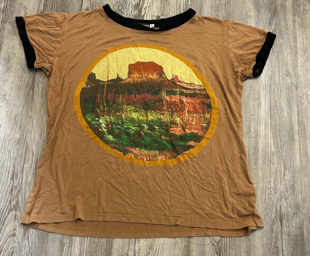 Earthbound Trading Co. Desert Mountain Landscape Graphic Ringer T-Shirt
